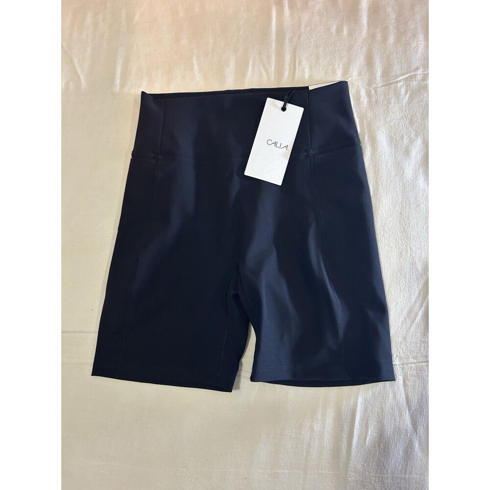 NWT Calia High-rise Rib Bike Shorts Pure Ebony Black Medium Activewear 5” Inseam